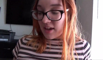 Nerdy stepsister with big tits giving a stunning blowjob