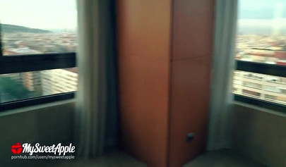 Fit girl rides a big cock in a hotel room