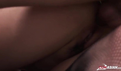 Tight Japanese slut screams while a stud drills her ass