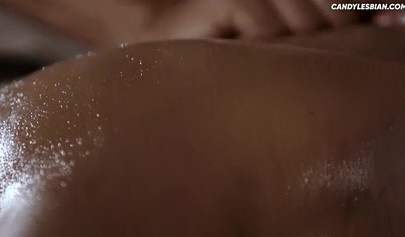 Lesbian beauties rub their ebony pussies until they cum