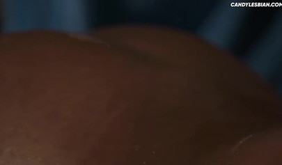 Lesbian beauties rub their ebony pussies until they cum