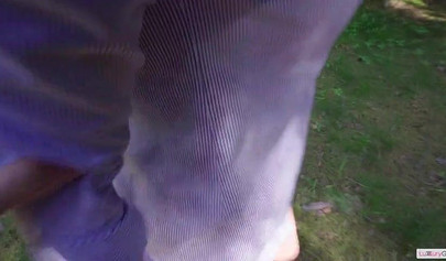 Beautiful young brunette becomes a naughty cowgirl outdoors