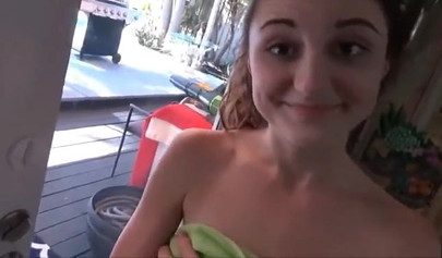 Cute teen with big tits Hailey Little riding a dick