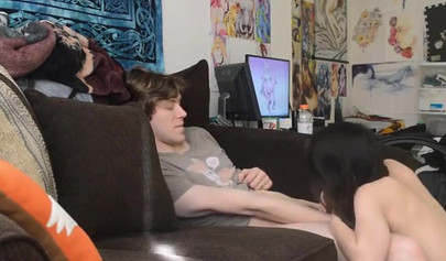 Dark-haired teen impaling on her best friend's throbbing cock