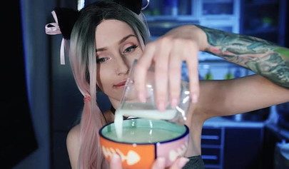 Inked-up babe with ponytails loves engaging in a kinky roleplay