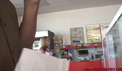 Ebony monster cock stretching Lynn Pleasant's tight pussy