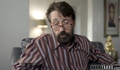 Bearded man shoves his mature cock up Riley Star's mouth