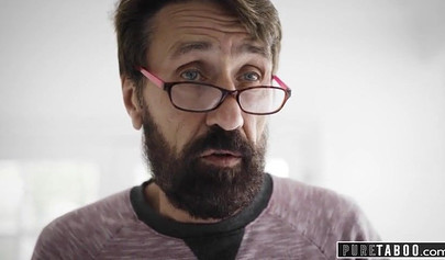 Bearded man shoves his mature cock up Riley Star's mouth