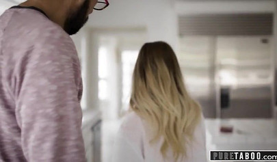 Bearded man shoves his mature cock up Riley Star's mouth