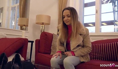 German teen in stockings picked up and pussy rammed