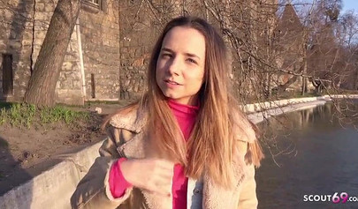 German teen in stockings picked up and pussy rammed