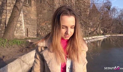 German teen in stockings picked up and pussy rammed