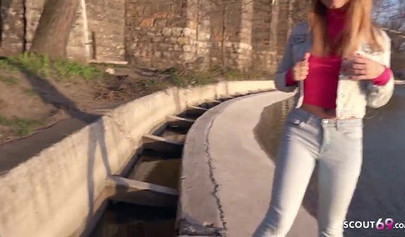 German teen in stockings picked up and pussy rammed