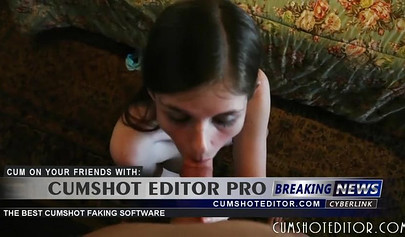 All natural teen Lara Brookes gives a POV blowjob and gets facialed