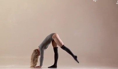 Stunning ballerina teen with an amazing body stripping and stretching