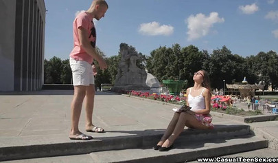 Geeky teen fucks at the casting and takes jizz on her glasses