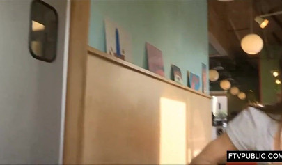 Teenage stunner flashing her big tits at the restaurant