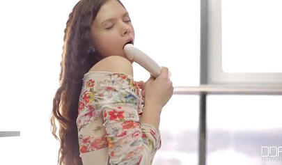 Kinky teen Margarita C Peachy lifts her dress up and masturbates on the floor