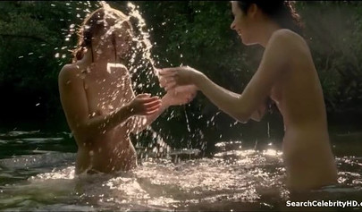 Amateur teens with big tits strip in nature and get wet