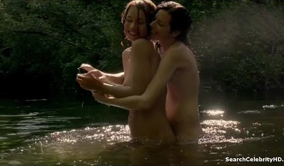 Amateur teens with big tits strip in nature and get wet