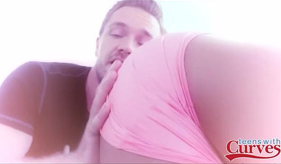 Curly haired ebony teen Dani Dolce gets her oily booty licked and pussy fucked