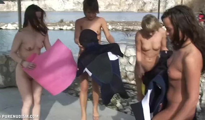 Beautiful teenage babes posing nude in the RV truck