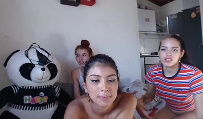 Lesbian teens having an intense threesome on webcam