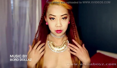 Inked Asian teen Kimberly Chi dominates a big black dick