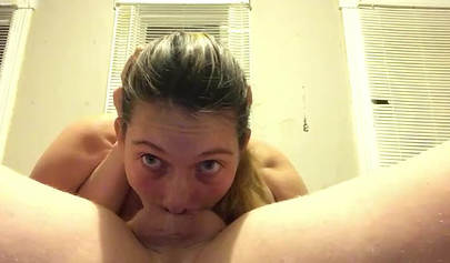 Teenage cum eater Robin Lovely gets her face brutally fucked in a 69