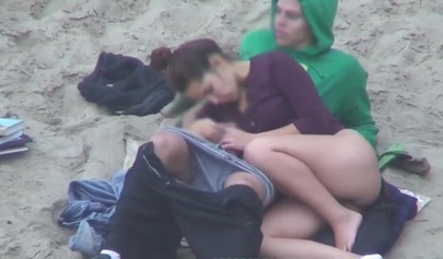Hot brunette teen caught riding a dick on the sandy beach
