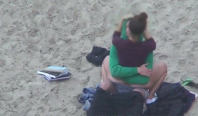 Hot brunette teen caught riding a dick on the sandy beach