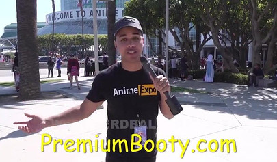 PornHub reporter gives a young babe cash to show her tits