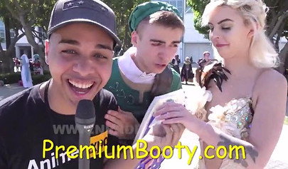 PornHub reporter gives a young babe cash to show her tits