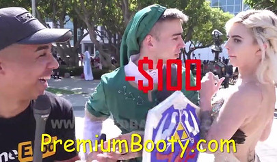 PornHub reporter gives a young babe cash to show her tits