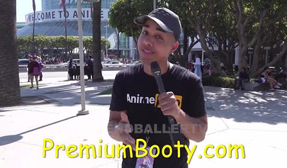 PornHub reporter gives a young babe cash to show her tits