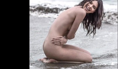 Beautiful teen model Kendall Jenner posing butt naked in nature