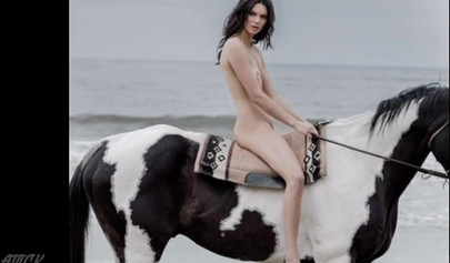 Beautiful teen model Kendall Jenner posing butt naked in nature