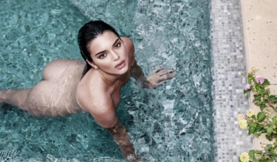 Beautiful teen model Kendall Jenner posing butt naked in nature
