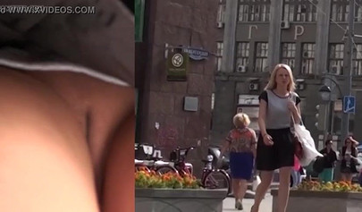 Sexy Russian teen with upskirt pussy filmed in public