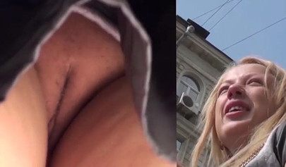 Sexy Russian teen with upskirt pussy filmed in public