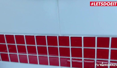 Chubby teen with big tits getting fucked hard in the bathroom