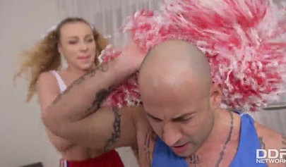 Petite cheerleader gets stripped, tied up and double fucked