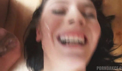 White teen with big tits gets gangbanged and creampied