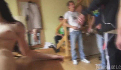 White teen with big tits gets gangbanged and creampied