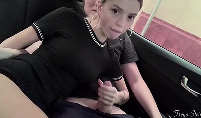 Glamorous teen babe Freya Stein giving head in the car