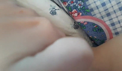 Lonely teen babe removes her panties and rubs her bald pussy