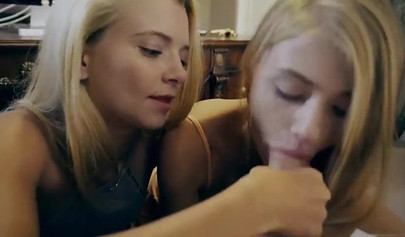 Blonde teen babes Riley Star & Hannah Hays share a dick in POV