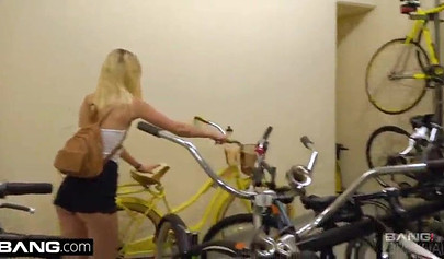 Shameless blonde teen giving a public blowjob