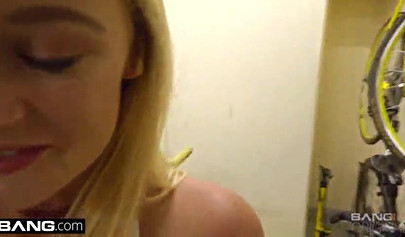 Shameless blonde teen giving a public blowjob