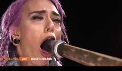 Purple haired teen Janice Griffith gets toyed while tied up